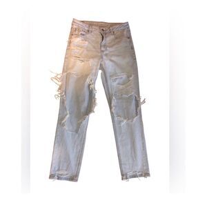 American eagle light wash distressed mom jeans size 8